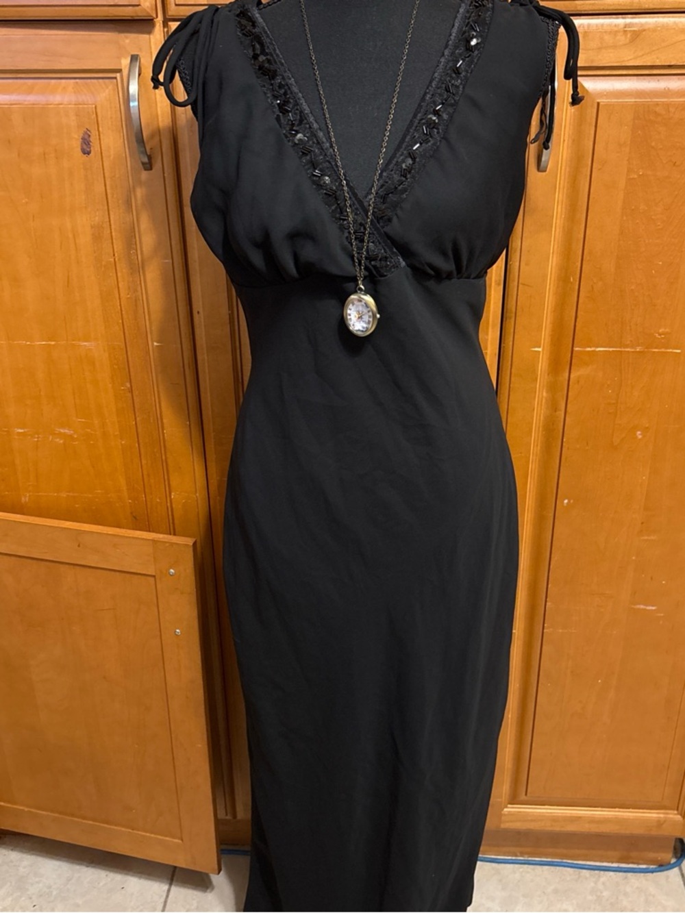 breckenridge Black Sleeveless V-Neck Maxi Dress with Lace Trim